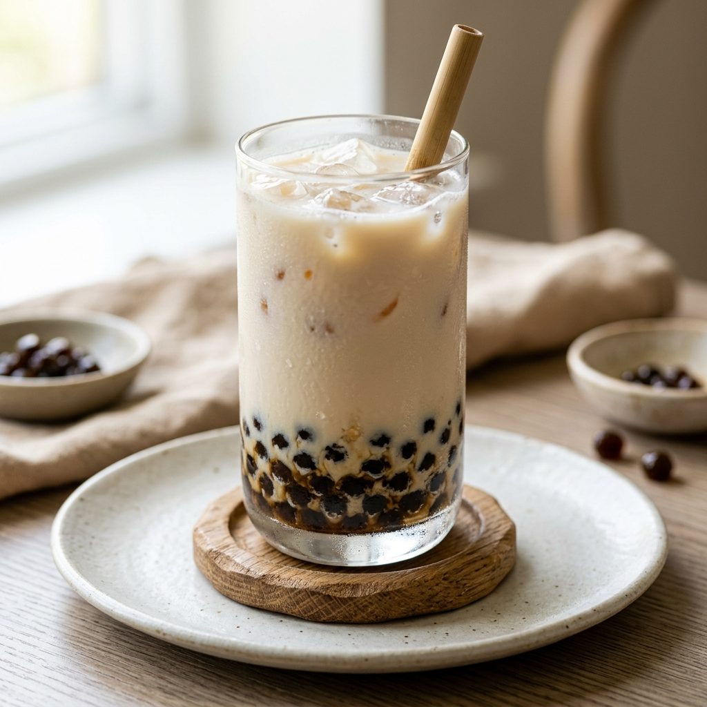 Iced Soy Milk with Tapioca Pearls