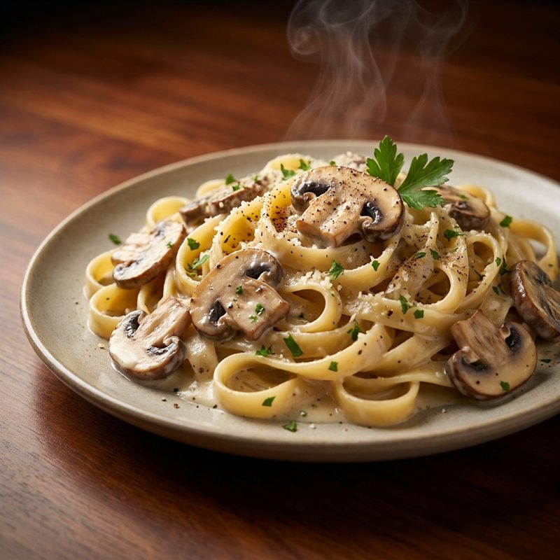 Creamy Garlic Mushroom Fettuccine