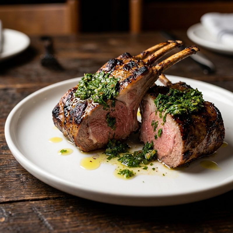 Grilled Lamb Rack with Mint Salsa Verde