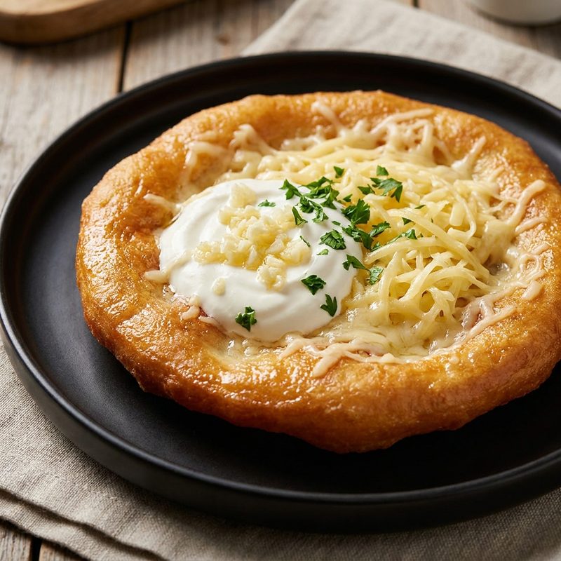 Langos Fried Flatbread with Garlic and Cheese