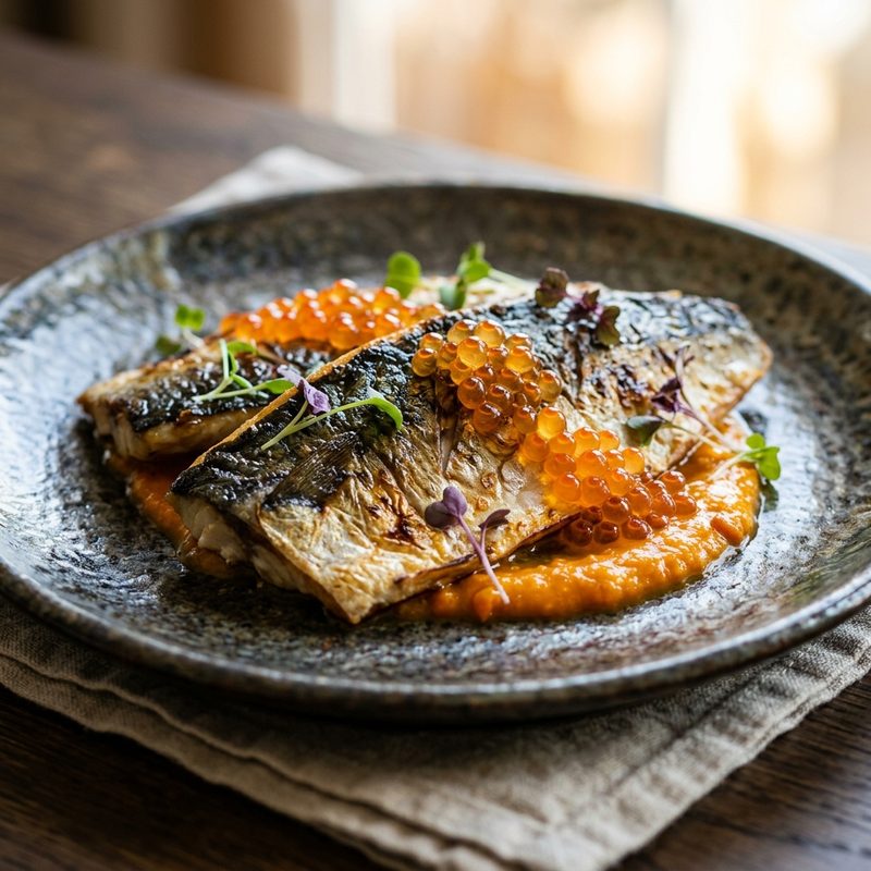 Mackerel, seabuckthorn kosho and Dutch ikura