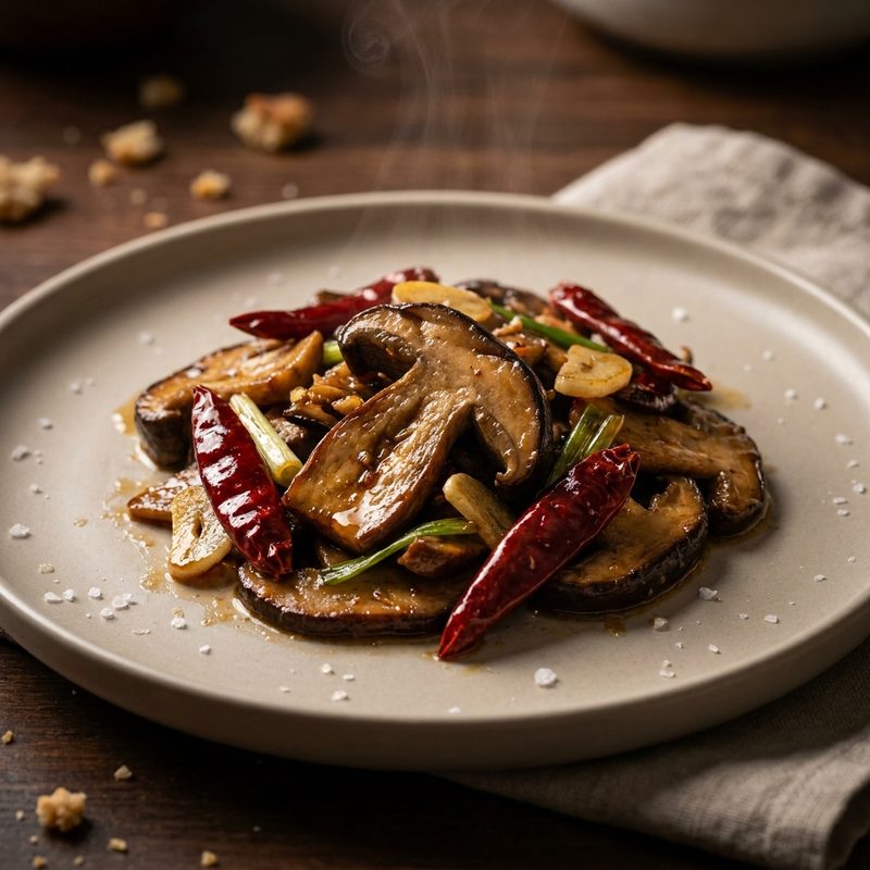 Stir-Fried Wild Porcini Mushroom with Dried Chillies