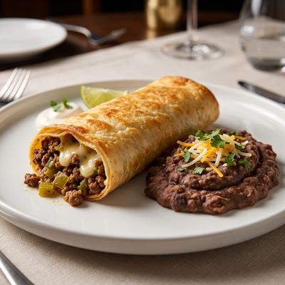 Beef Chimichanga with Refried Beans