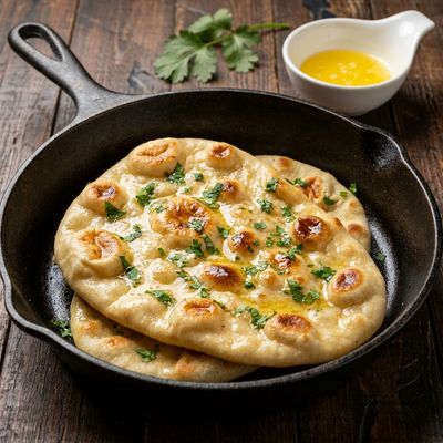 Butter Naan Cooked in a Cast Iron Pan
