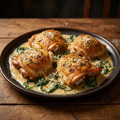 Creamy Garlic Parmesan Chicken Thighs with Spinach