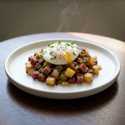 Crispy Corned Beef Hash with Poached Eggs