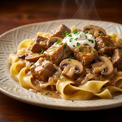 Crock Pot Beef Stroganoff with Egg Noodles