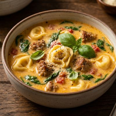 Crock Pot Creamy Tortellini Soup with Spinach