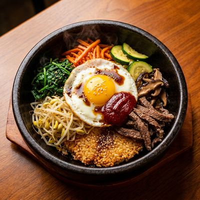 Dolsot Bibimbap in a Hot Stone Bowl
