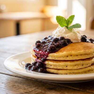 Fluffy Buttermilk Pancakes with Blueberry Compote