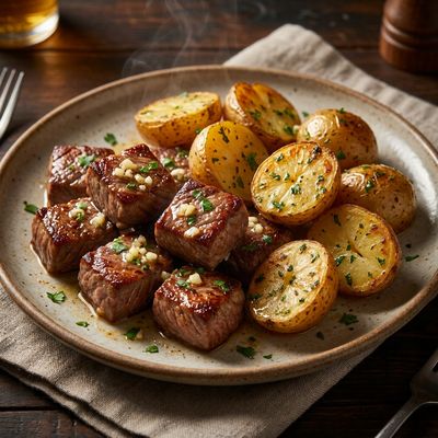 Garlic Butter Air Fryer Steak Bites and Potatoes