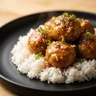 Honey Garlic Glazed Meatballs over Rice