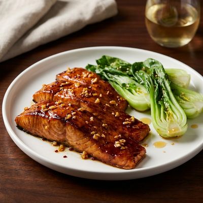 Honey Garlic Glazed Salmon with Steamed Bok Choy