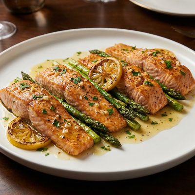 Lemon Garlic Butter Baked Salmon with Asparagus