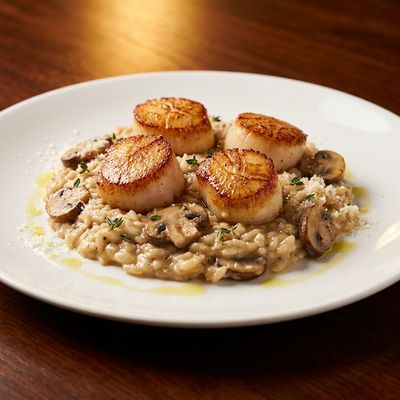 Pan-Seared Scallops with Creamy Mushroom Risotto