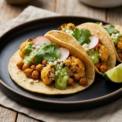 Roasted Cauliflower and Chickpea Tacos with Avocado Crema