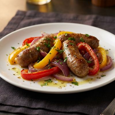 Sheet Pan Sausage and Peppers with Red Onion
