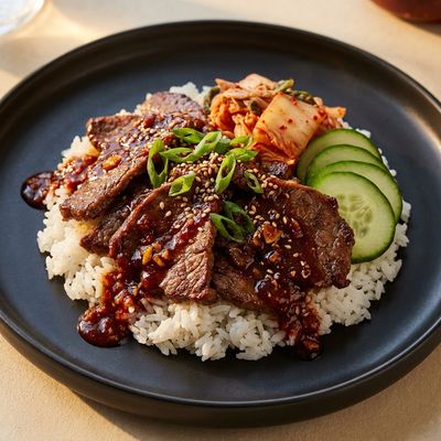 Spicy Korean Bulgogi Beef Bowls with Kimchi