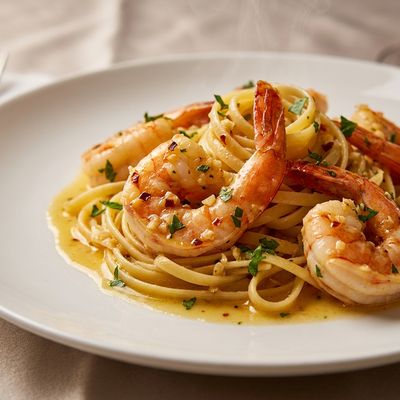 Spicy Shrimp Scampi over Linguine