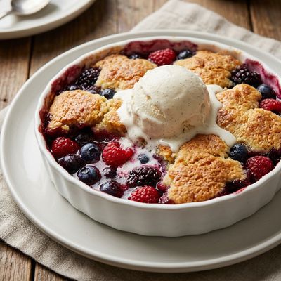 Summer Berry Cobbler with Vanilla Bean Ice Cream
