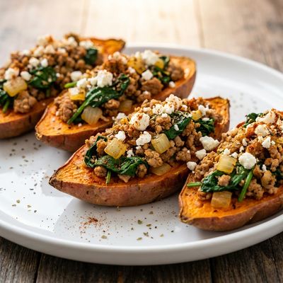 Turkey and Spinach Stuffed Sweet Potatoes